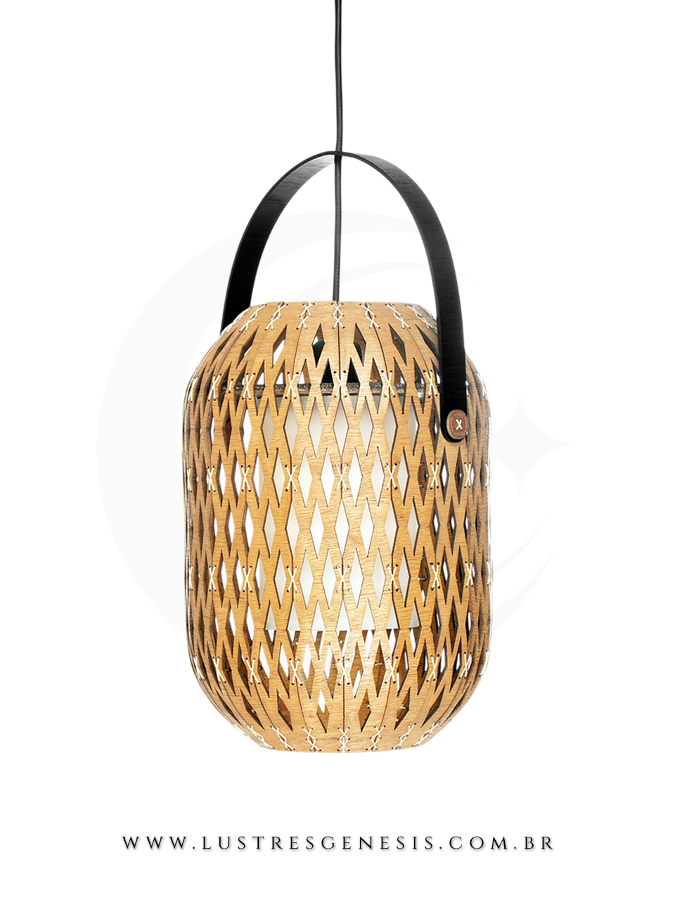 Pendente de Madeira Carimbo Natural com Cupula Tecido 22cm x 40cm para Cabeceira Sala Quarto e Lavabo